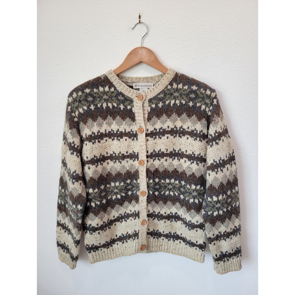 Dressbarn Vintage Fair Isle Wool Blend Cardigan Women's M Cabincore Nordic